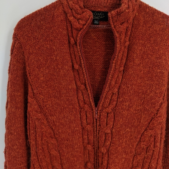 Icelandic Designs Orange Cable Knit Zip Cardigan - Picture 4 of 10